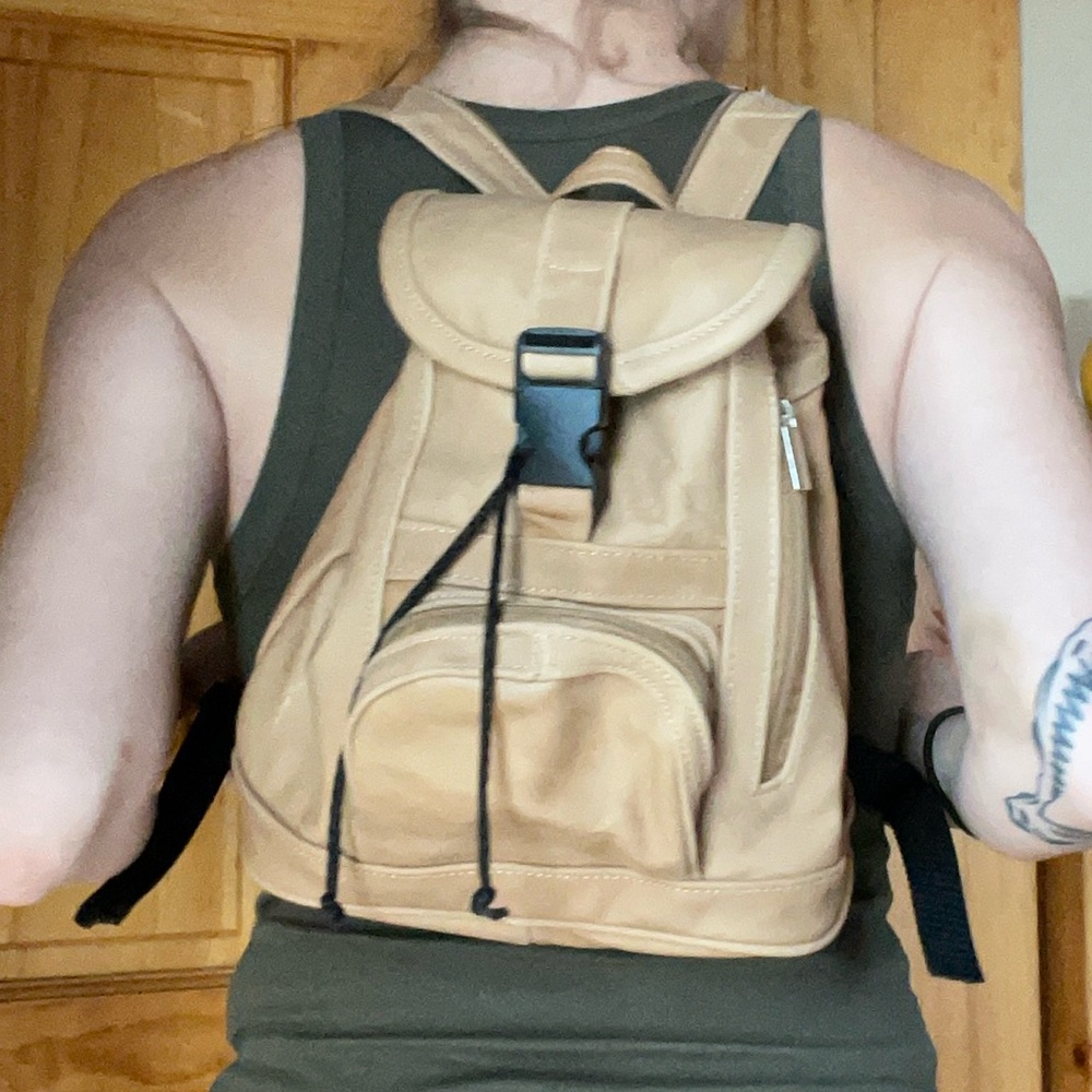 Handmade Bohemian Festival Style Tan Authentic Leather Mini Backpack - Picture 10 of 11